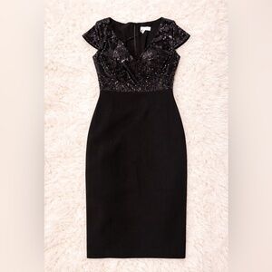 Dress the Population Black Sequin Wrap Bodice Cocktail Midi Dress Size S NWT